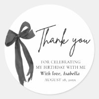 Modern Black Bow Coquette Birthday Thank You