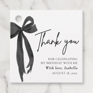 Modern Black Bow Coquette Birthday Thank You Favour Tags