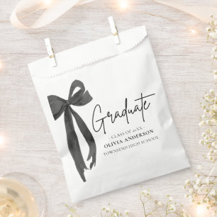 Modern Black Bow Coquette Graduate Graduation Favour Bag