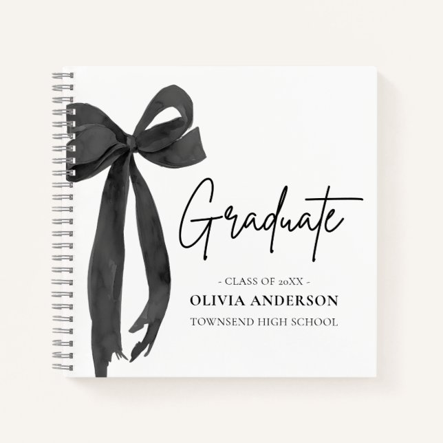 Modern Black Bow Coquette Graduate Graduation Notebook (Front)