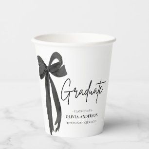 Modern Black Bow Coquette Graduate Graduation Paper Cups