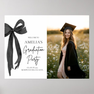 Modern Black Bow Coquette Graduation Party Welcome Poster