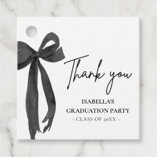 Modern Black Bow Coquette Graduation Thank you  Favour Tags