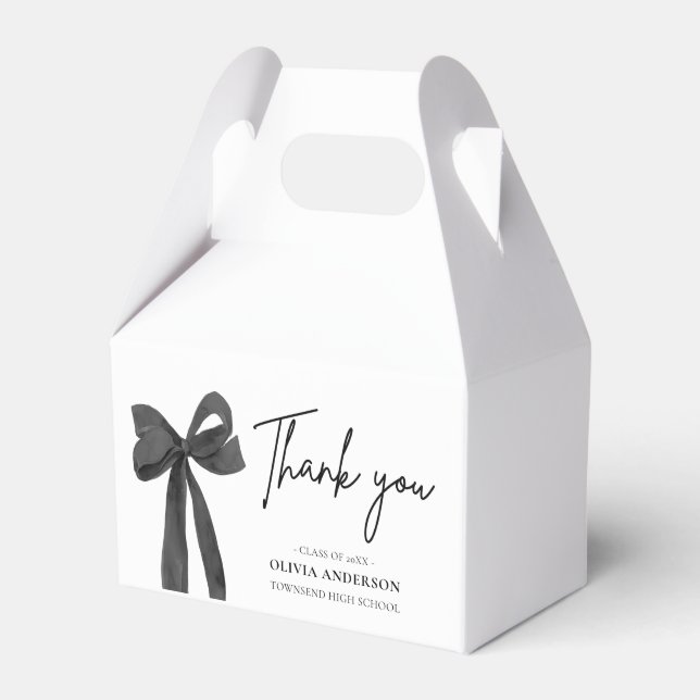 Modern Black Bow Coquette Thank you Graduation Favour Box (Front Side)