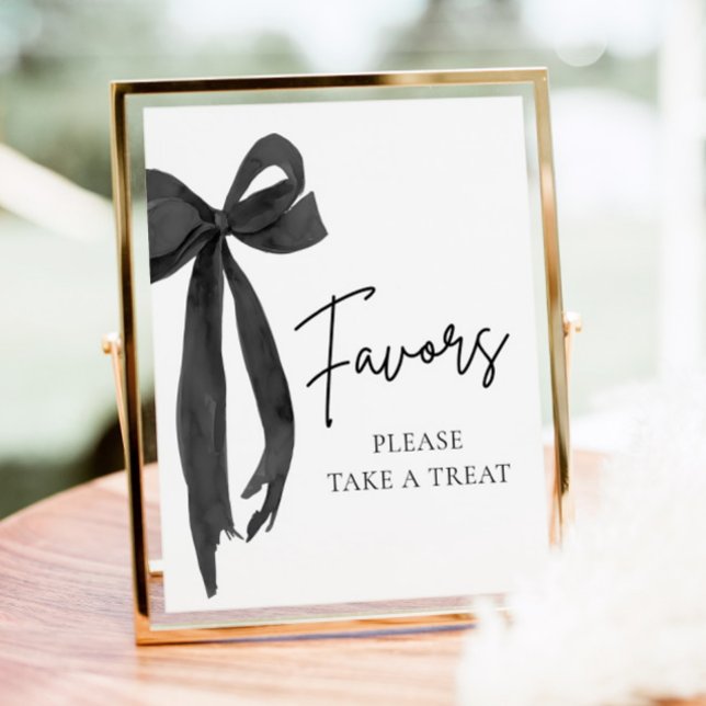 Modern Black Bow Graduation Party Favours Sign (Modern Black Bow Graduation Party Favors Sign)