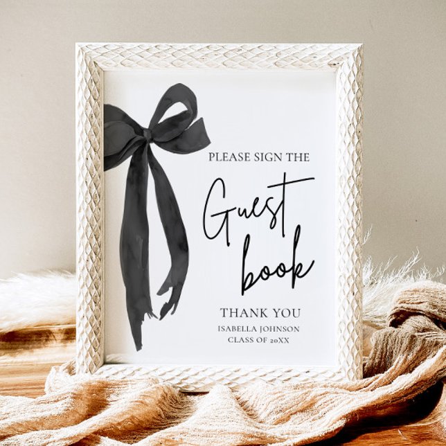 Modern Black Bow Graduation Party Guest Book Sign (Creator Uploaded)