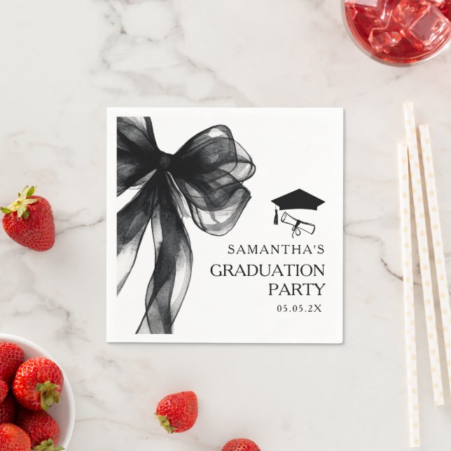 Modern Black Bow Graduation Party Napkin (Insitu)