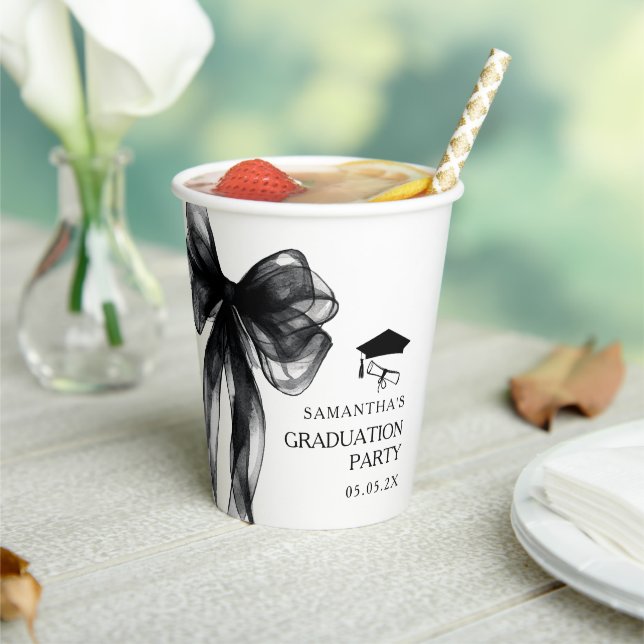 Modern Black Bow Graduation Party Paper Cups (Insitu)