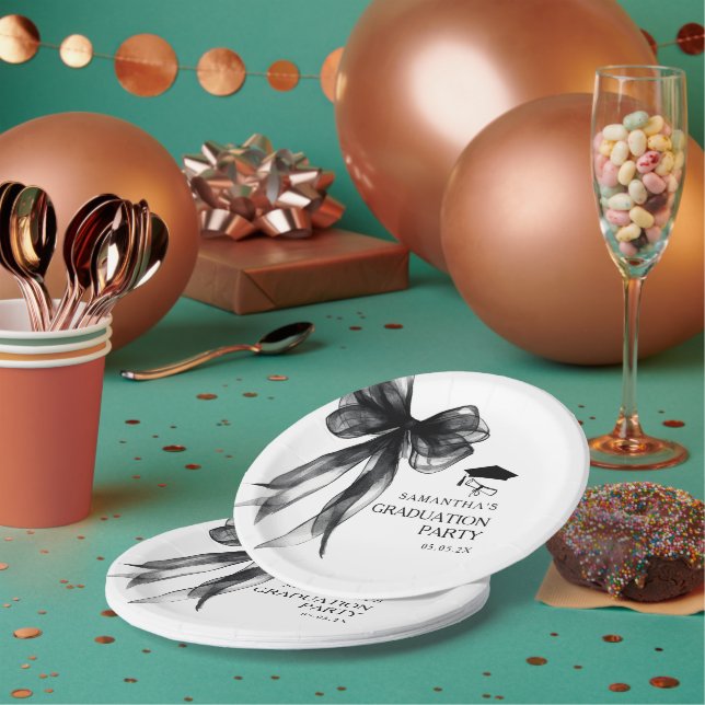 Modern Black Bow Graduation Party Paper Plate (Multi)
