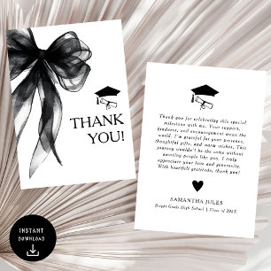 Modern Black Bow Graduation Party Thank You Card