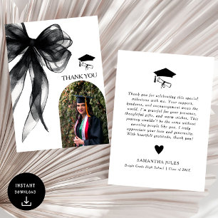 Modern Black Bow Graduation Photo Thank You Card