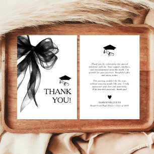 Modern Black Bow Graduation Thank You Card