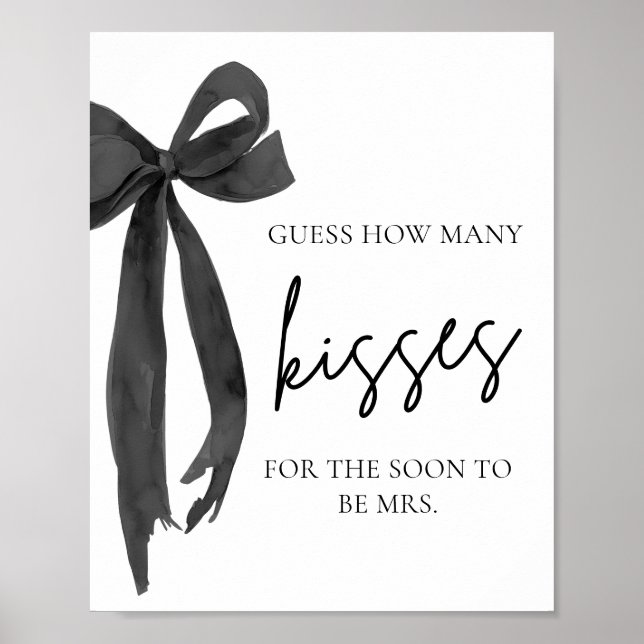 Modern Black Bow Guess How Many Kisses Game Poster (Front)