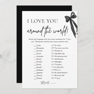 Modern Black Bow I Love You Around the World Game Invitation