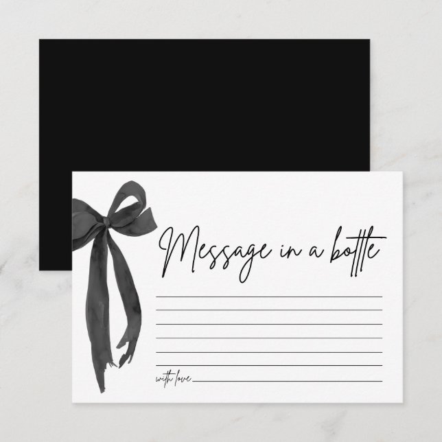 Modern Black Bow Message In A Bottle Game Card (Front/Back)