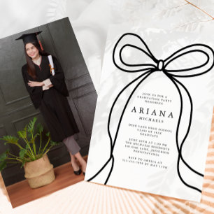 Modern Black Bow Photo Graduation Party Invitation
