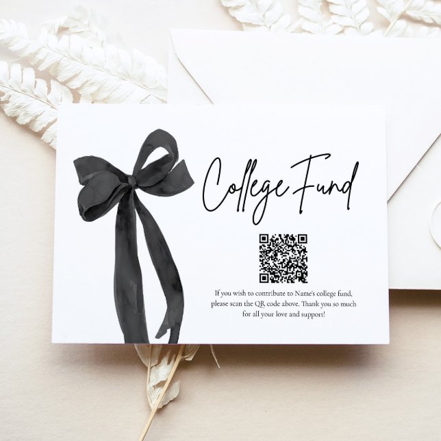 Modern Black Bow QR Code College Fund Graduation  Enclosure Card (Modern Black Bow QR Code College Fund Graduation Card)