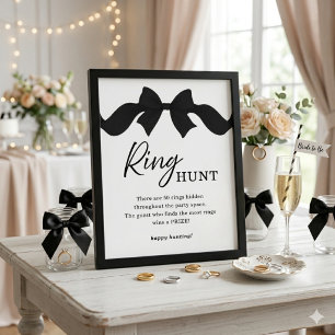 Modern Black Bow Ring Hunt Bridal Shower Game Sign
