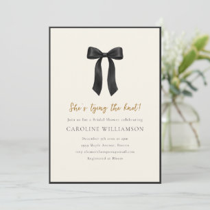 Modern Black Bow She's Tying the Knot Shower Invitation