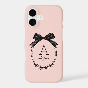 Modern Black Bow Stylish Girly Blush Pink Monogram