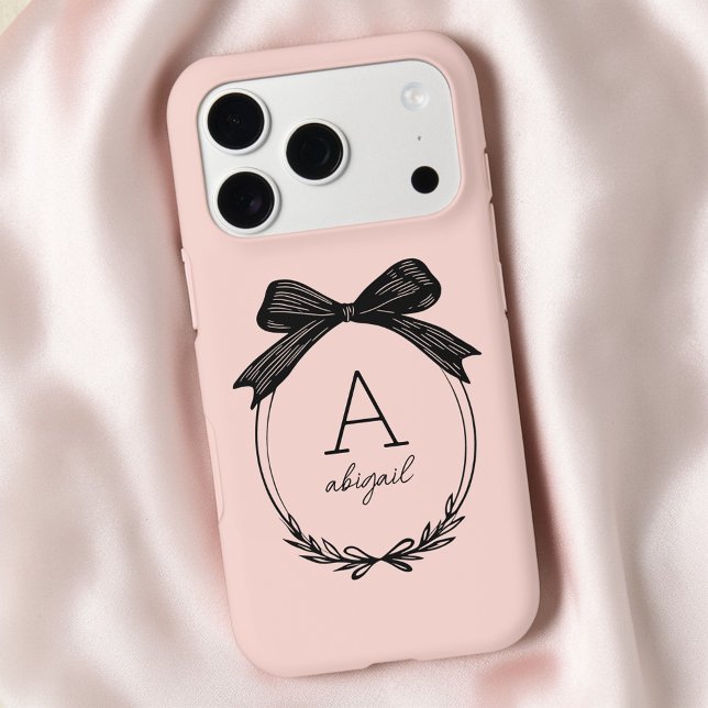 Modern Black Bow Stylish Girly Blush Pink Monogram (Modern Black Bow Stylish Girly Blush Pink Monogram Case-Mate iPhone Case)