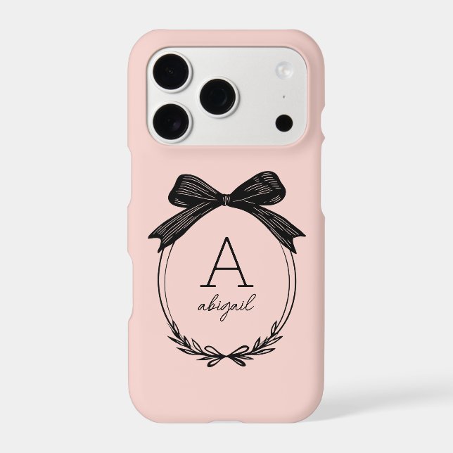 Modern Black Bow Stylish Girly Blush Pink Monogram (Back)