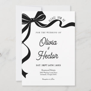 Modern Black Bow Wedding Invitation 