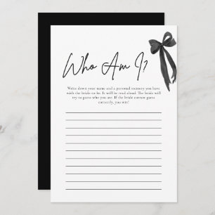 Modern Black Bow Who Am I Bridal Shower Game Card