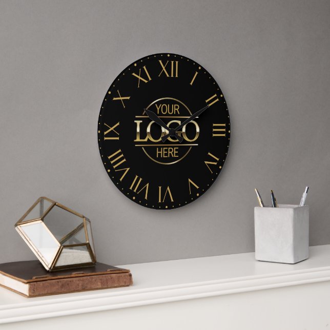 Modern Black Branded Company Business Logo Custom Large Clock (Office)