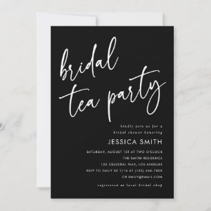 Modern Black Bridal Shower Tea Party Photo Invitation