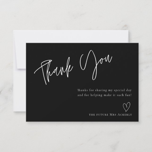 Modern Black Bridal Shower Thank You Card (Front)