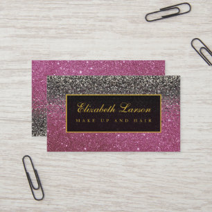 Modern Black Bright Pink Glitter Beauty Makeup Business Card
