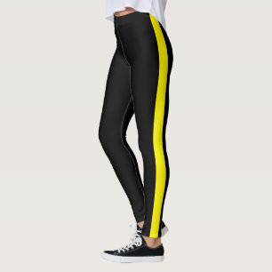 Modern Black Bright Yellow Side Panel Leggings