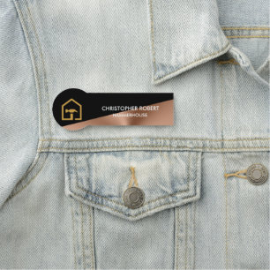 Modern Black & Bronze Construction Building Busine Name Tag