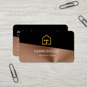 Modern Black & Bronze Construction Building Business Card