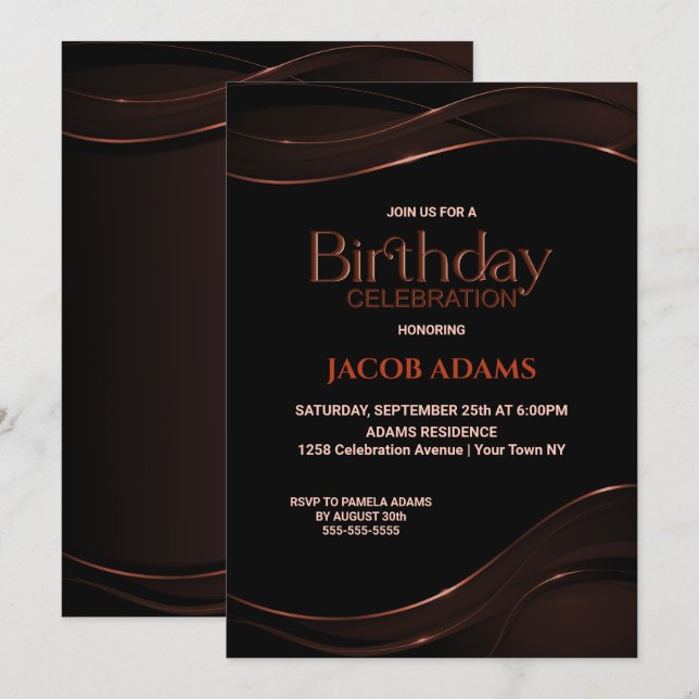 Modern Black Brown Birthday Party Invitation (Front/Back)