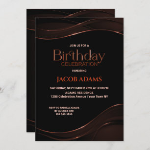 Modern Black Brown Birthday Party Invitation