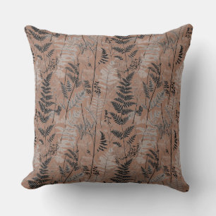 Modern black brown fern pattern cushion