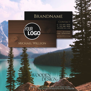 Modern Black Brown Wood Grain Wooden Boards Logo Business Card