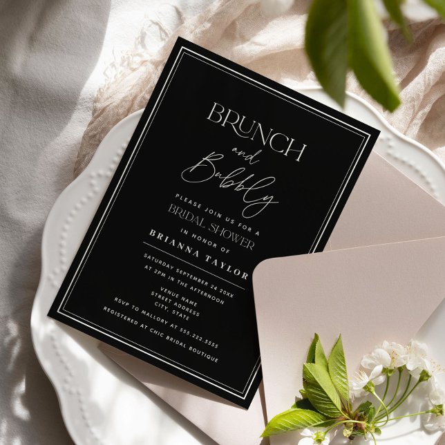 Modern Black Brunch & Bubbly Invitation (Creator Uploaded)