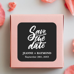 Modern Black Brush Lettered Save the Date Wedding Square Sticker