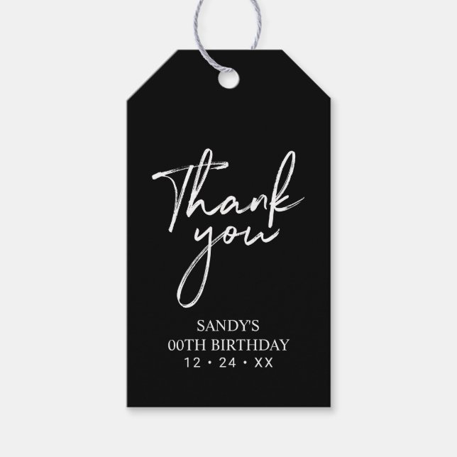 Modern Black Brush Lettering Party Favour Thank yo Gift Tags (Front)