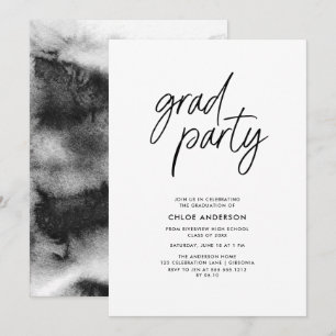 Modern Black Brush Script Photo Graduation Party  Invitation