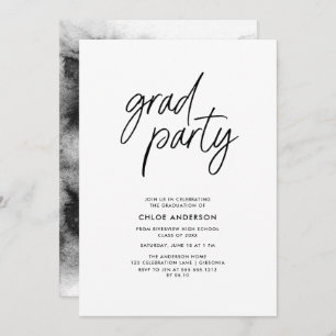 Modern Black Brush Script Photo Graduation Party Invitation