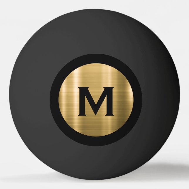 Modern Black Brushed Gold Classic Monogram Ping Pong Ball (Front)