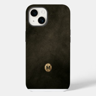 Modern Black Brushed Gold Monogram iPhone 14 Case