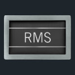 Modern Black Brushed Metal Look Stripes Monogram Belt Buckle<br><div class="desc">Three large,  white letters form the display text that you can replace with the appropriate monogram. The initials are on a black background. The brushed metal look that's forms the stripes is an artistic rendering.</div>