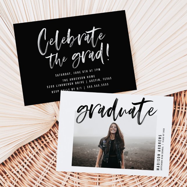 Modern Black Brushed Script Graduation Party Invitation (Creator Uploaded)