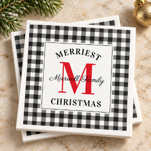 Modern Black Buffalo Check Merriest Christmas Napkin