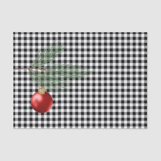 Modern Black Buffalo Plaid Red Ornament Tissue Paper (Front)